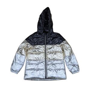 Mango Mng Kids Black Gold Silver Puffer Jacket Coat Girls Size 13 14